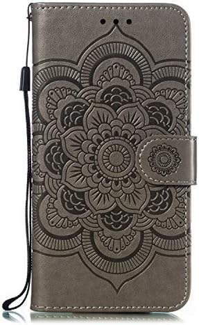 HAOYES Case Competible for Xiaomi mi 9se, Mandala Embossed PU Leather Magnetic Wallet Filp Cover with Card Slot. Gray