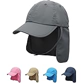 LLmoway Boys Beach Hat with Strap Toddler Kids Sun Hats with UV Protection Neck Flap Quick Dry Baseball Caps 2-6Years