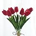 Montout 12PCS/Set PU Stunning Holland Tulip Flower Real Touch Artificial Silk Flowers Arrangement Bouquet Home Room Office Wedding Party Decor (Red)