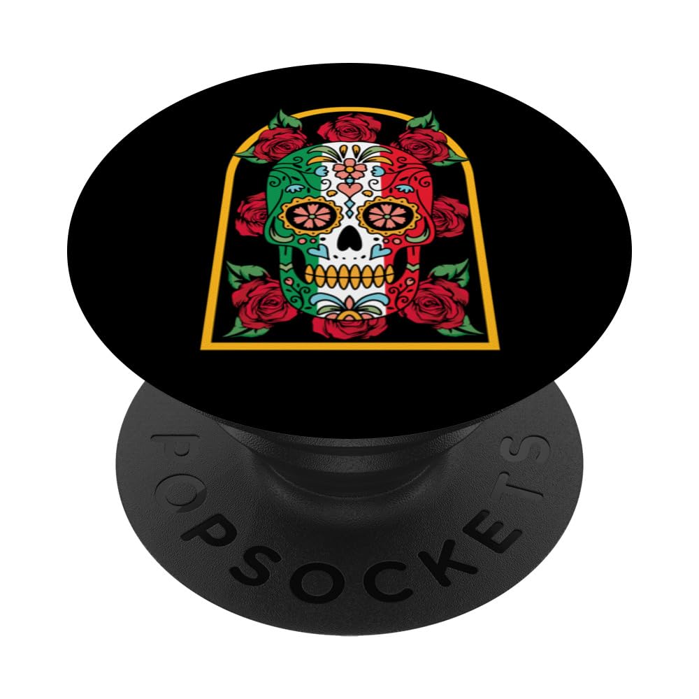 Sugar Skull Cinco De Mayo Funny Mexico Fiesta Mexican Flag PopSockets Swappable PopGrip