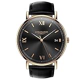 Ambassador Luxury Watch for Men - Heritage 1863 Gold Case with Black Leather Strap with Swiss Quality
