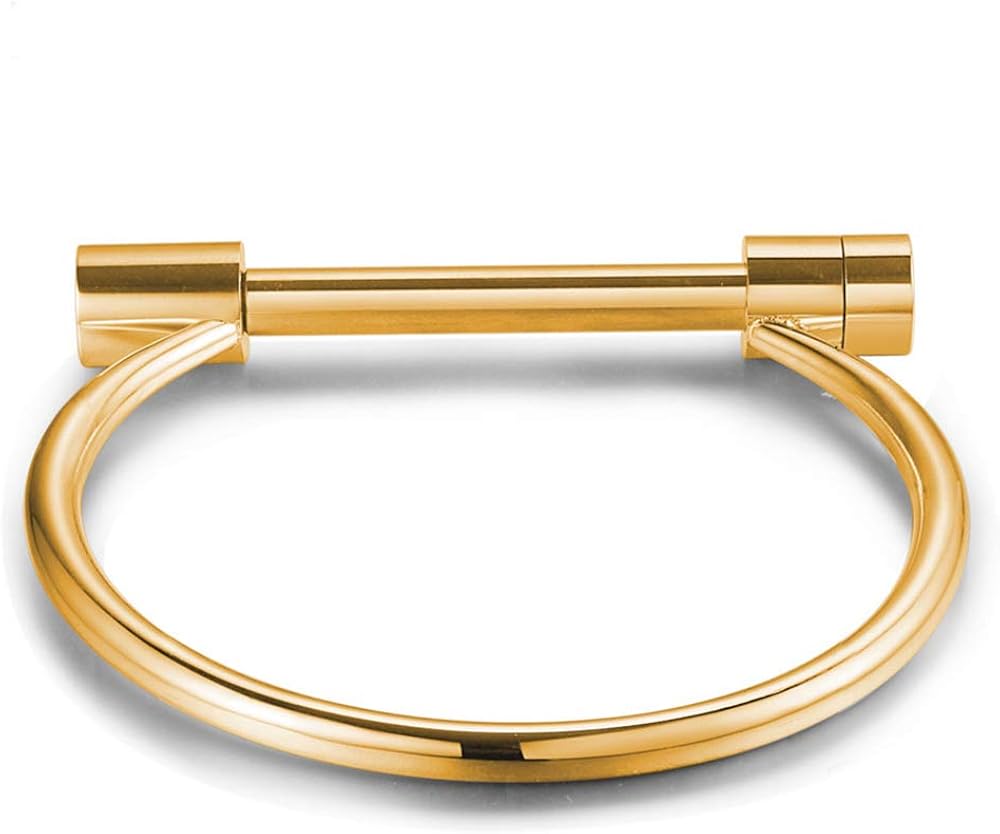 Unisex 18K Gold Cuff Bangle Bar Screw Bracelet With Stainless Steel