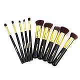 Dermatique Makeup Brushes, 10pcs Professional Makeup Brush Set, Premium Synthetic Kabuki Foundation Face Powder Blush Eyeshadow Brushes Makeup Brush Kit (Gold)