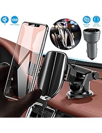 Soporte inalámbrico para cargador de automóvil   Auto Clamp 10W 7.5W de carga rápida y 5W cargador, parabrisas soporte de teléfono de ventilación de aire con doble cargador de coche USB 3.0 iPhone compatible Xs   XR   8, Samsung S10   S9   Note 9
