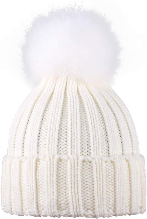 ElifeAcc 2018 Warm Winter Fur Hat Knitted Pom Pom Beanie Bobble Hats for Outdoor Camping Ski caps