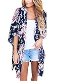 Dokotoo Womens Beach Sexy Floral Print Short Sleeve Kimono Cardigans Cover Ups Swimwear Blue X-Large