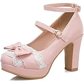 MEOTINA Cute Bow Heels Mary Janes Shoes Women Dress Platform Strappy High Heels Kawaii Shoes