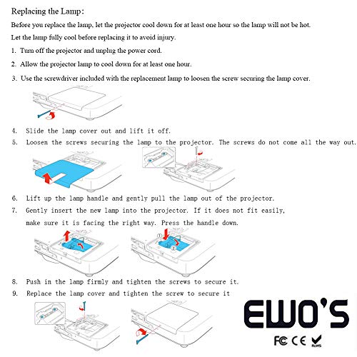 EWO'S ELP75 Replacement Projector Lamp for ELPLP75/V13H010L75 Epson Powerlite 1940W 1945W 1955 1960 1965 1950 Projector Lamp Bulb Replacement