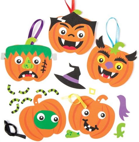 Pumpkin Funny Face Hanging Decoration Kits - Creative Set of Foam Shapes for Children to Create a Halloween Ornament (Pack of 6)