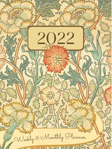 2022 Weekly Monthly Planner: Floral 8.5 x 11 at a Glance Two Page Per Week Large Planner Notebook from January to December for Women Moms Teachers and ... Pink and Rose (William Morris Collection)