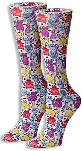 Cuteful Fun & Funky Therapeutic Graduated 8-15 mmHg Compression Socks (Hipster Cats)