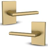 Mega Handles Glamor Dummy Door Lever Gold (2-Pack) - Non-Turning | Left &amp; Right Side, Solid Zinc Alloy, Satin Brass Gold, Rectangular Rosette, Closet, Bifold &amp; French Doors