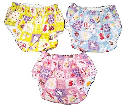 Gilli Shopee Kids PVC Printed Diaper Padded Baby Nappy Panty Training Pants with Inner Cloth & Outer Plastic Reusable & Waterproof Pack of 3 (12-18 Months)