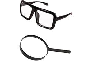 Ausejopeac Halloween Costume Accessories-Thick Square Nerd Glasses and Magnifying Glass for Nerd Costume, Adult Women Halloween Classic Movie Characters Costume