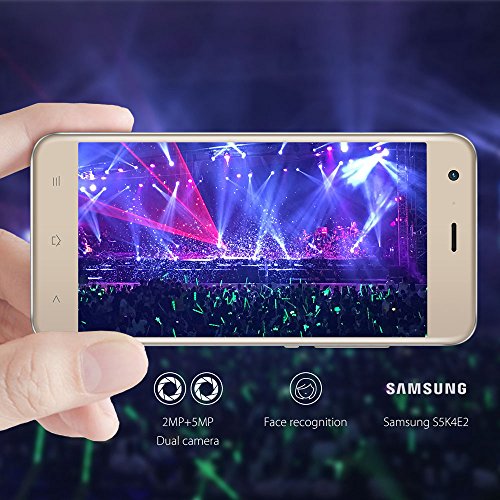 Smartphone Libre Blackview A7 Android 7.0 Smartphone 3G Desbloqueado, 5,0? HD - Quad-Core - 1 GB RAM + 8 GB ROM - Doble Cámara Trasera 5MP & 2MP, Teléfono Móvil de Doble SIM Smarphone Android Movil Huella Dactilar (Oro)