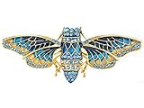 Alilang Golden Tone Blue Sapphire Colored Rhinestone Insect Bug Moth Wings Brooch Pin