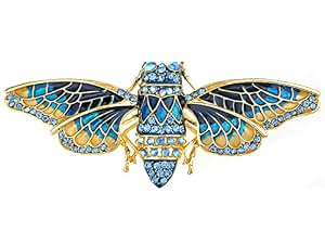 Alilang Antique Golden Tone Butterfly Brooch Pin With Red Rhinestones & Enamel Wings