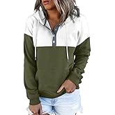 Dokotoo Womens 2025 Hoodies Button Collar Drawstring Hooded Pullover Sweatshirt Casual Long Sleeve Tops Shirts