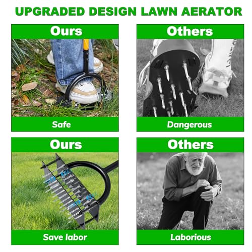 Aireador de césped de jardín y aireador de césped, aireadores manuales de tapón de zacate y herramienta de limpieza, herramientas de aireación de núcleo, aireador manual de patio para césped con