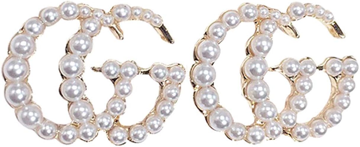 G Pearl Initial Stud Earrings