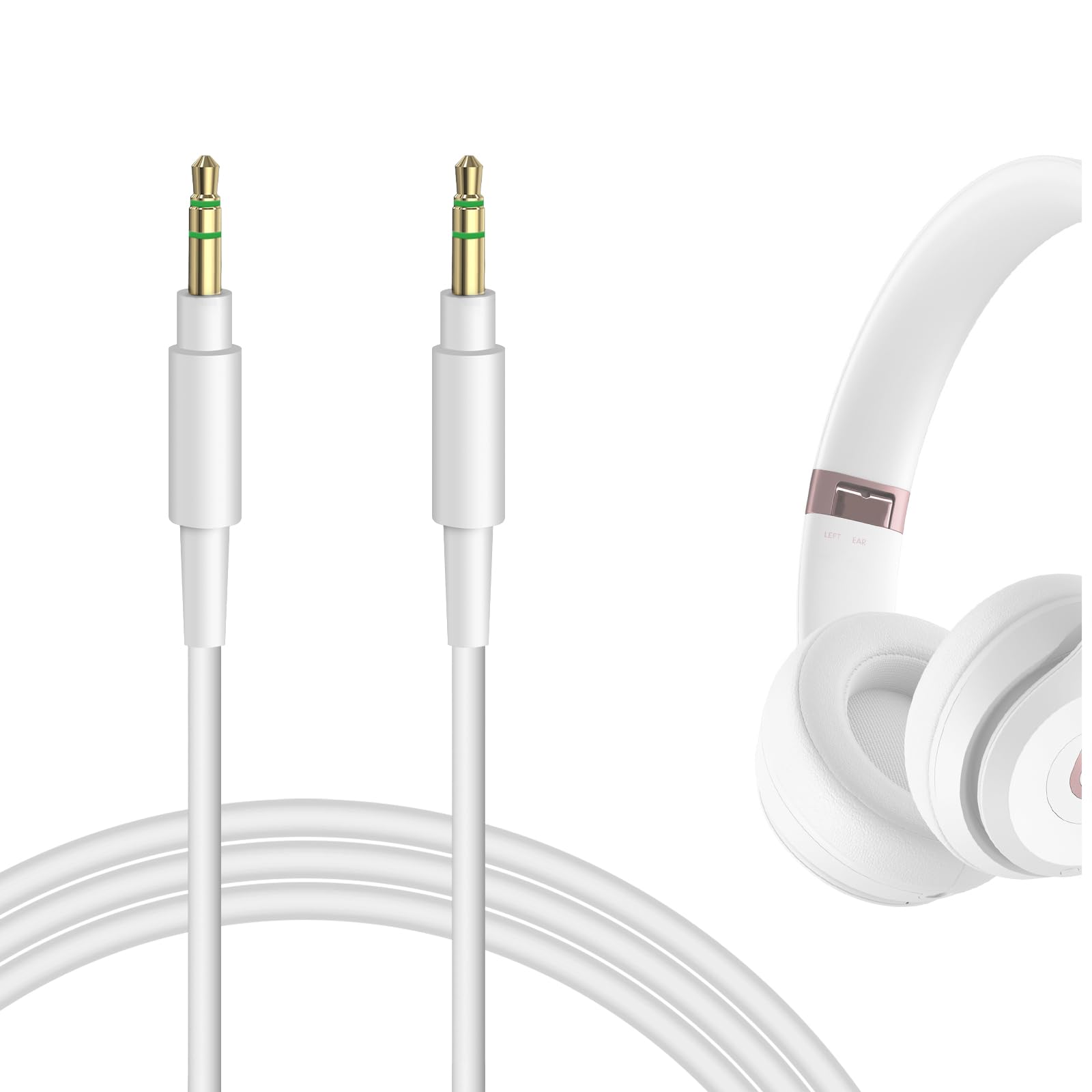 GEEKRIA Audio Cable Compatible with Beats Studio Pro/3/2, Solo 4/3/2/HD, Mixr, Pro Headphones Cable, 1/8" (3.5mm) to 3.5mm Replacement Stereo Cord (4 ft/1.2 m White)