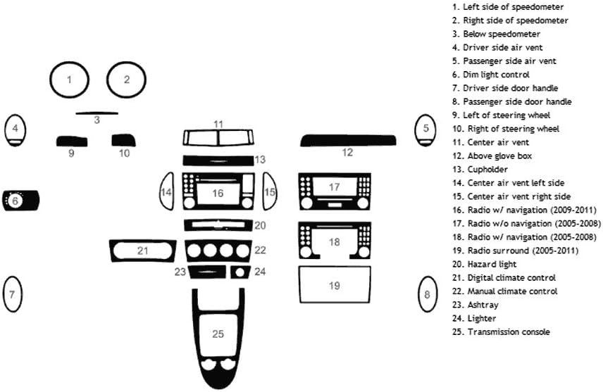 Rvinyl Rdash Dash Kit Decal Trim for Mercedes-Benz SLK-Class 2005-2011 - Wood Grain (Burlwood Dark)