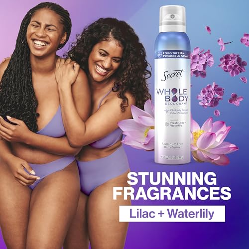 Secret Whole Body Deodorant Spray for Women, Lilac & Waterlily Scent, Aluminum Free Deodorant Spray, 72 HR Odor Protection, 3.5 oz