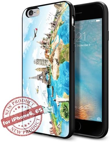 World Map Landmark Cool iPhone 6 6s Case Black TPU Cover Rubber Case