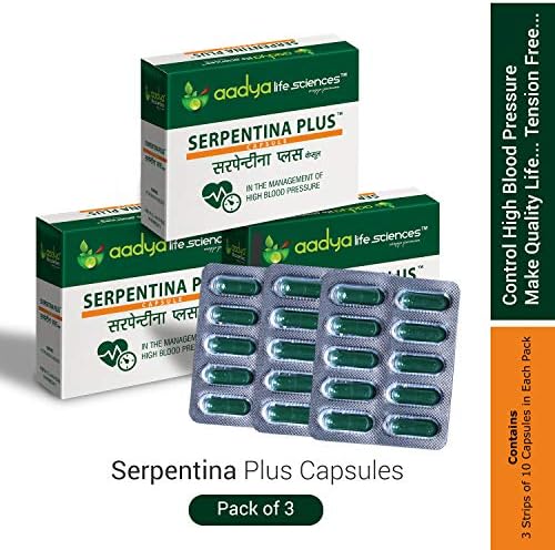 Aadya Life Sciences LLP Serpentina Plus -Herbal Formula to Help High Blood Pressure Stress -30 Capsules (10x3)