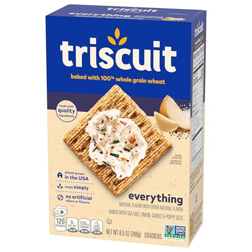TRISCUIT EVERYTHING WHOLE GRAIN WHEAT CRACKERS, LUNCH SNACKS, SNACK CRACKERS, 8.5 OZ