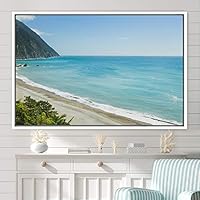Framed Canvas Wall Art Coastal Freedom Aerial Beach Beach Coastal Cool Minimalism Multicolor Photography Relax/Calm - 16x24 inches