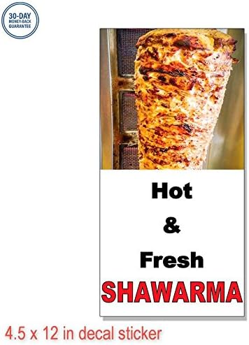 Hot & Fresh Shawarma Black Red Bar Restaurant Label Decal Sticker Retail Store Vinyl Sign - Sticks to Any Clean Surface 4.5 x 12 in