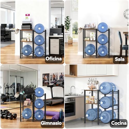 YUDSKU Porta Garrafones de Agua de 3 Niveles con 2 Repisas y Portavasos,Capacidad para 4 Garrafones de 20L,para Sala,Comedor,Oficina,Gimnasio,78 * 65 * 33CM