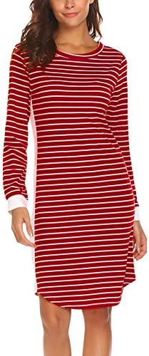 Hersife Women Striped Dress Long Sleeve Pullover Casual Midi Dress Red S