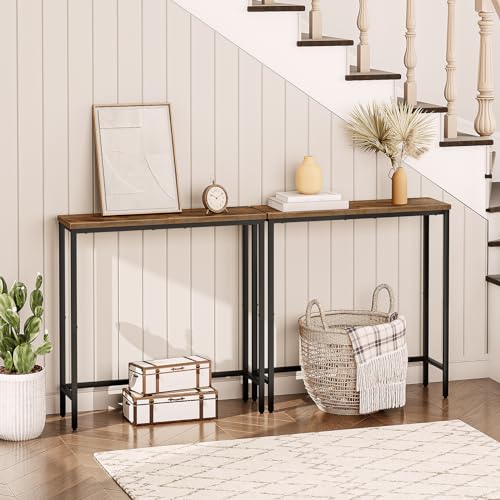 HOOBRO Narrow Console Table, Skinny Entryway Table for Hallway, Slim Sofa Table, Industrial Console Table Entrance, Long Hall Table for Foyer, Bedroom, Living Room, Rustic Brown and Black EBF75XG01