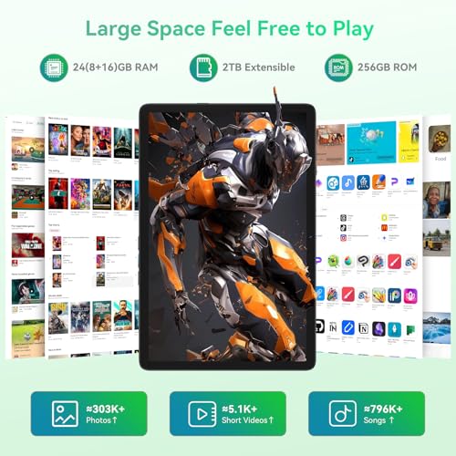 Tablet, 2026 Android 16 Tablets with 24GB+256GB ROM /2TB TF, Tablet with Keyboard Mouse Pen, Widevine L1/T606 Octa-Core/8MP AI Camera/1080P/5G WiFi/Bluetooth 5.0/GPS/OTG/ 4 Years Warranty