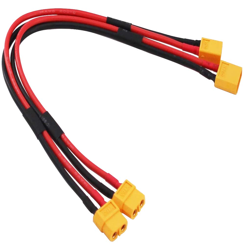 Yiqigou 2 pcs XT60 Male Plug Connector to XT60 Female Plug Connector Adapter Extension with 30cm 14AWG Silicone Wire (xt60 cable)