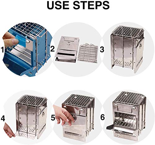 Roeam Camping Fornuis Houtbrandende Kachel, Opvouwbare RVS Backpacken Houtbrandende Kachel, Mini Draagbare BBQ Grill… - Image 6