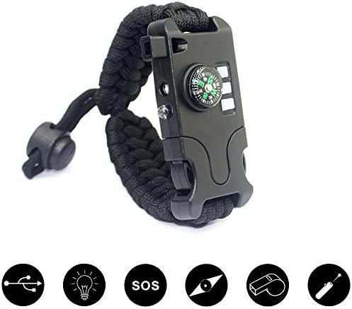 Parasky Emergency Survival Bracelet Survivor Cord Stainless Steel Shackle Outdoor, Adjustable Size Fit 7 to 8 Inch Wrists