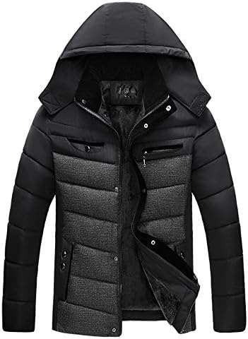 Evlein LEE Men's Plus Size Winter Thicken Cotton Coat Puffer Jacket With Removable Hood Style 2 Black-XXL