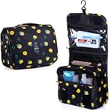 LAKIBOLE Toiletry Bag Multifunction Cosmetic Bag Portable Makeup Pouch Waterproof Travel Hanging Organizer Bag for Women Girls (Navy Blue Lemon)