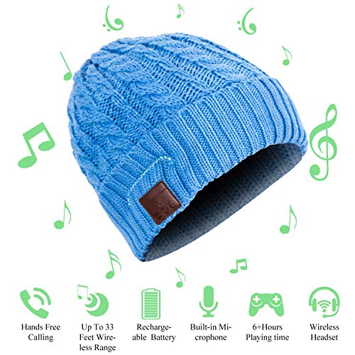 Bluetooth Beanie Hat Cap Winter Double Knit Skully Cap for Women Men Wireless Bluetooth Headphone Headset Earphone Speakers Mic for Exercise Lifestyle Sports [Running Skiing Skating Hiking]