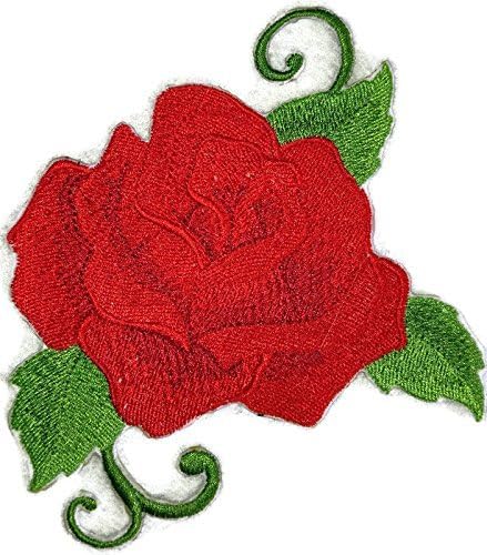 Custom Red Single Rose Embroidered Iron on/Sew patch [5" 4"] [Made in USA]