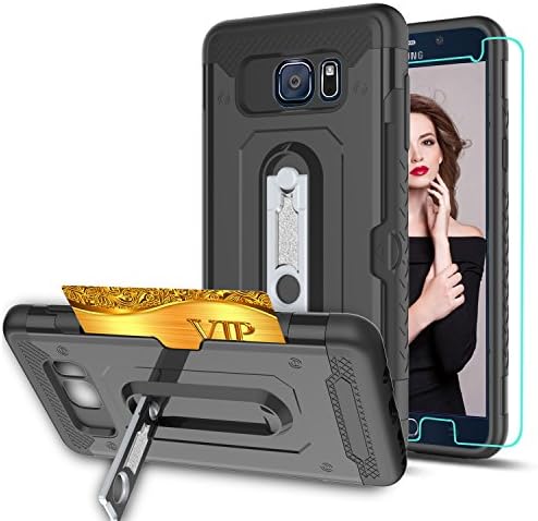 Athchu Note 5 Case,Galaxy Note 5 Case With HD Phone Screen Protector, [Card Slots Wallet Holder] Rotating Bracket Dual Layer Shockproof Case Cover for Samsung Galaxy Note 5-HM Black