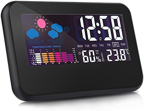 Indoor Wireless Digital Temperature Thermometer Hygrometer Alarm Clock, Large LCD Screen with Sound Activated Backlight