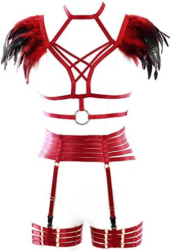 Feather Rave Feather Harness Epaulettes Cage Bra Strappy Top Adjust Women Punk Goth Plus Size
