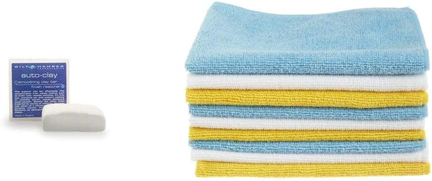 Bilt Hamber Auto Clay Bar Soft 200g & AmazonBasics Microfibre Cleaning Cloths Pack of 12