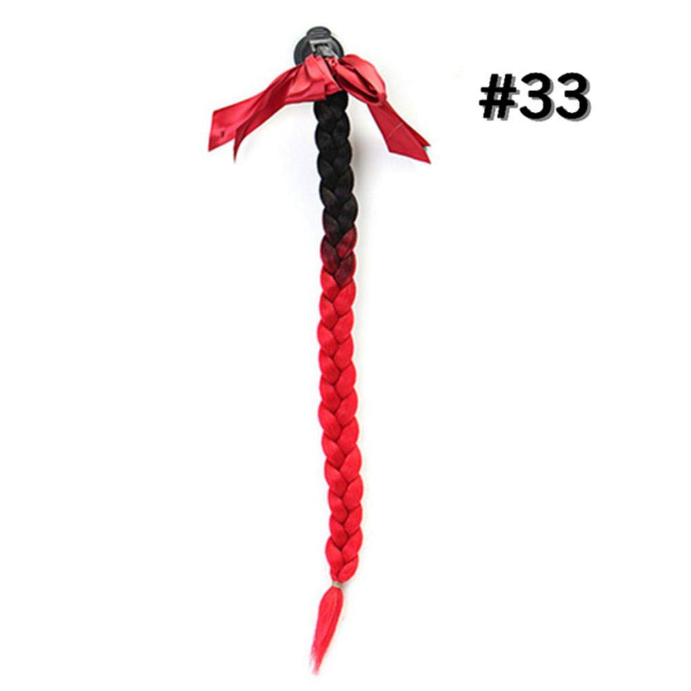 Dequate Casque Pigtails Gradient Bowknot Casque Tresses Queue de Cheval avec Ventouse pour Moto