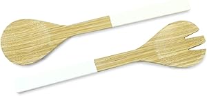 Bamboo Salad Server Set - 12” Long - One Pair - Spoon and Fork for Serving Salads or Fruits
