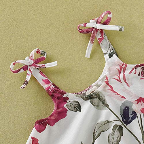 Toddler Baby Girls Floral Straps Tank Top + Ruffle Bowknot Jean Pant Denim Shorts Outfits Clothes Set (Floral Denim, 2-3 Years) - Thumbnail 3